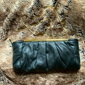 Other Stories Black real Leather Clutch gold strap